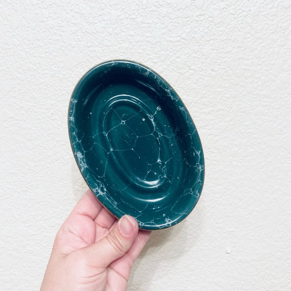 Dark green and white ceramic Marbled look Bathroom soap dish tray decor